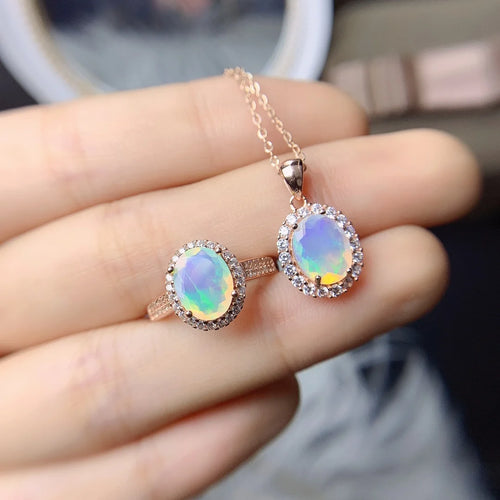 Dazzle Dime® Genuine Ethiopian Opal Jewelry Set | 925 Sterling Silver Ring & Pendant