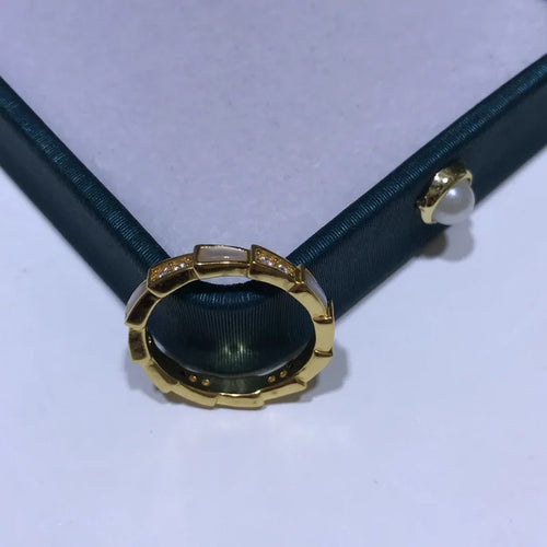 Dazzle Dime® 18K Gold Snake Ring | AU750 Gold with Mozambique White Mother of Pearl Inlay | Fashionable Women’s Jewelry Gift