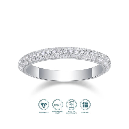 925 Sterling Silver D Color Moissanite Eternity Ring – Wedding Band in White Gold Plating