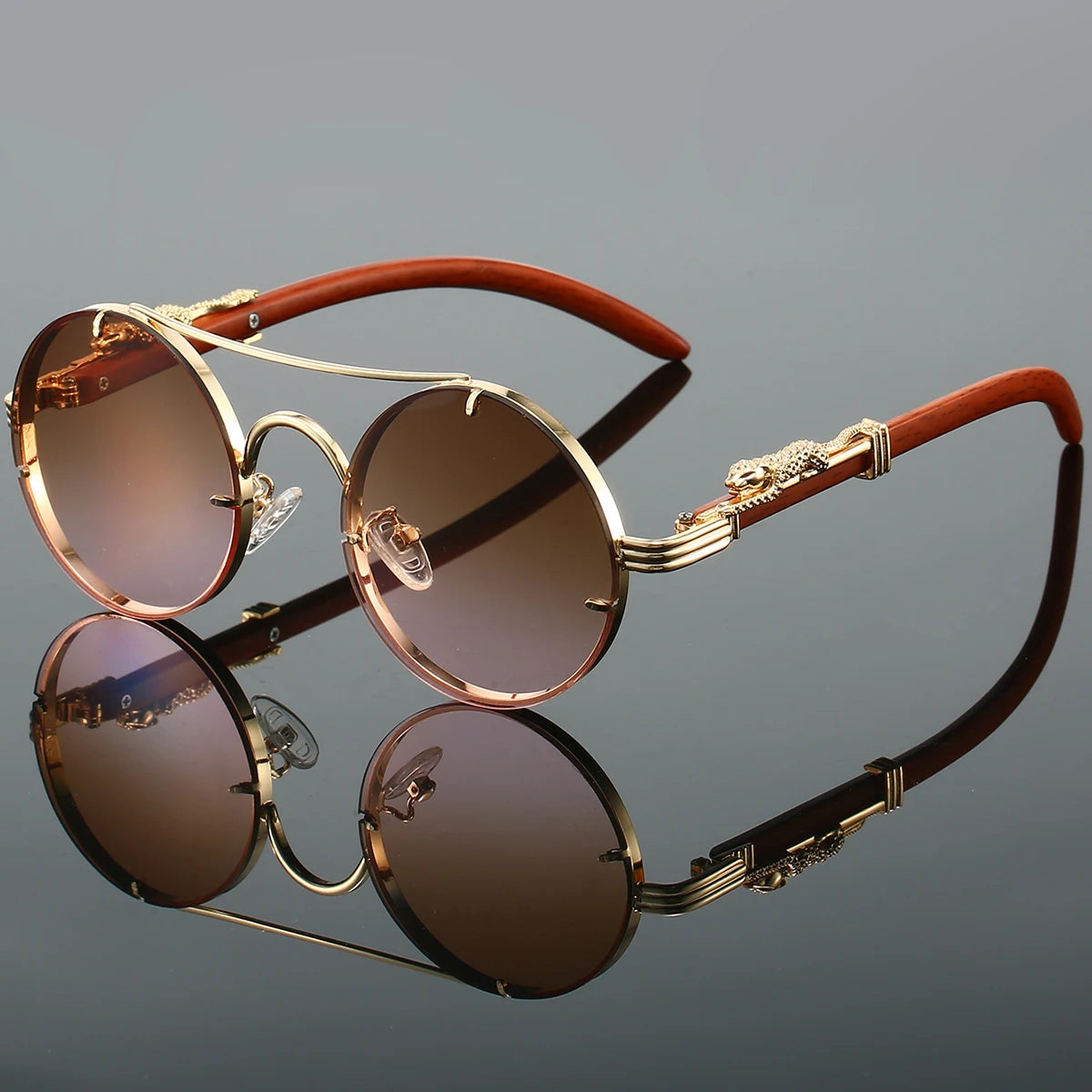 Vintage Round Double Bridge Sunglasses – Retro Luxury Multicolor Shades for Men & Women