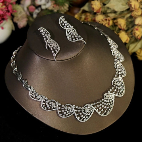 Luxury Circular Cubic Zirconia Bridal Jewelry Set – Crystal Necklace & Earrings for Women | Wedding & Engagement Party Accessory for Dubai-Inspired Glamour