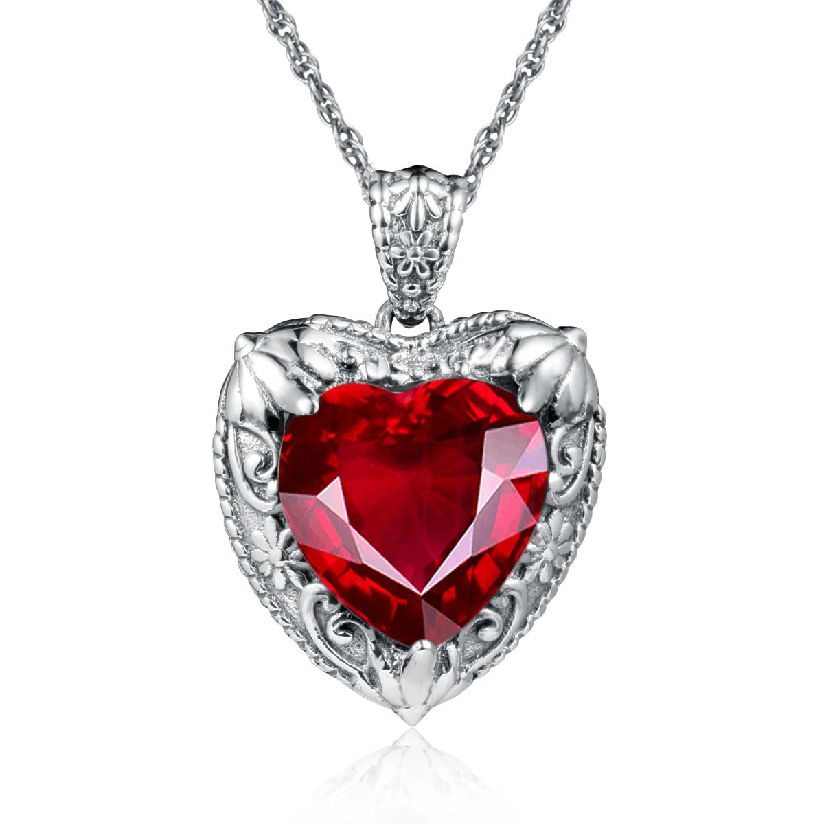 Gold Red Ruby Heart Necklace for Women – 18K Yellow Gold Plated Sterling Silver, 15x15mm Synthetic Ruby, Victorian Pendant, Luxury Jewelry Gift for Valentine’s Day