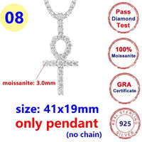 8MM Full Moissanite Cross Pendant – S925 Sterling Silver White Gold for Men & Women