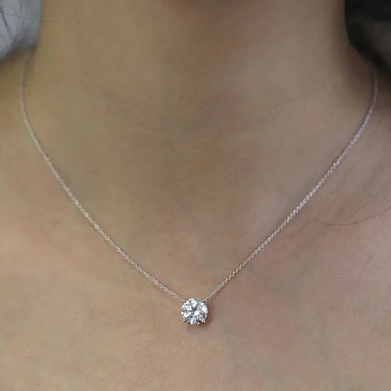 Dazzle Dime 1CT 2CT 3CT Moissanite Pendant Necklace for Hallmarked 925 Silver Chains Solitaire Drop Necklaces