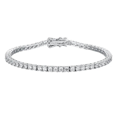 Dazzle Dime 2Mm Moissanite Tennis Bracelet Hallmarked 925 Sterling 18K Plated White Gold Sparkling Party Jewelry