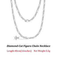 Dazzle Dime® 925 Sterling Silver Figaro Chain Necklace for Men & Women – 3.3mm/5mm/7mm | Rhodium/Gold Plated | Trendy Statement Jewelry