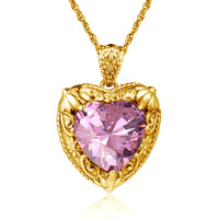 Gold Red Ruby Heart Necklace for Women – 18K Yellow Gold Plated Sterling Silver, 15x15mm Synthetic Ruby, Victorian Pendant, Luxury Jewelry Gift for Valentine’s Day