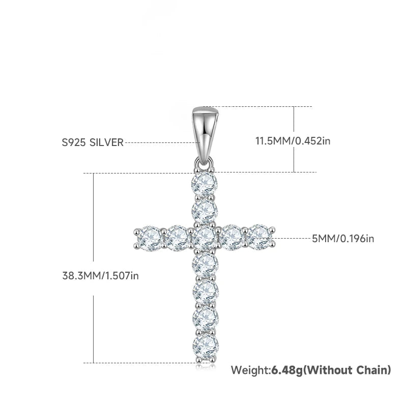 Hip-Hop Fashion S925 Sterling Silver Full Moissanite Cross Pendant Necklace – Unisex Jewelry