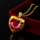 Gold Red Ruby Heart Necklace for Women – 18K Yellow Gold Plated Sterling Silver, 15x15mm Synthetic Ruby, Victorian Pendant, Luxury Jewelry Gift for Valentine’s Day