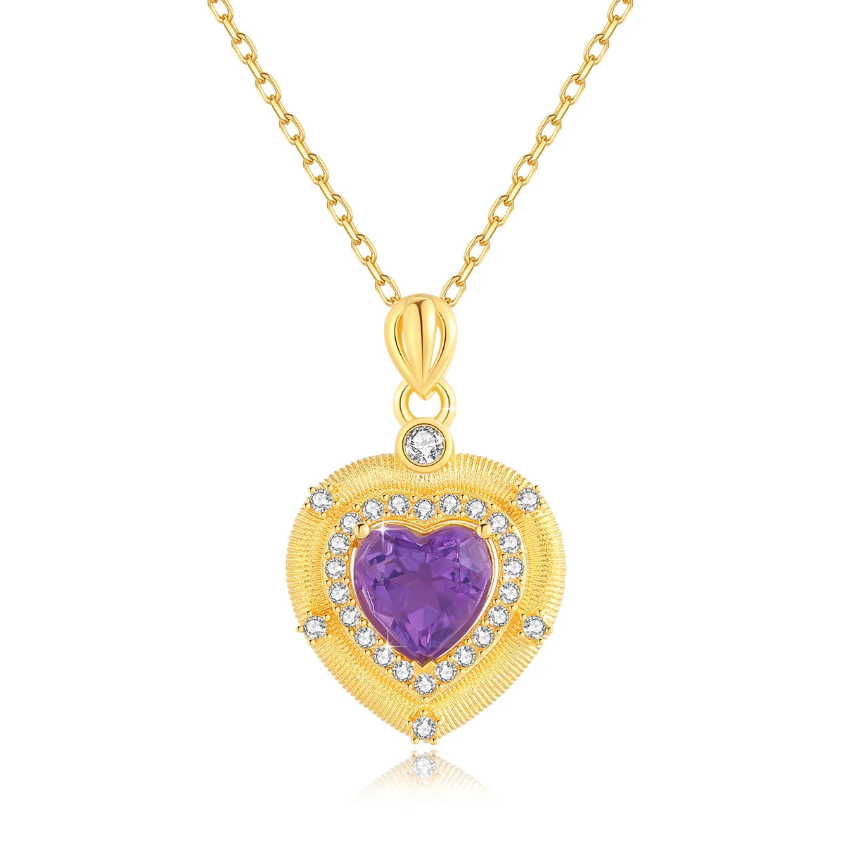 18K Gold Natural Amethyst Heart Necklaces Pendant Original Design for Women Anniversary Party Gift Fine Jewelry