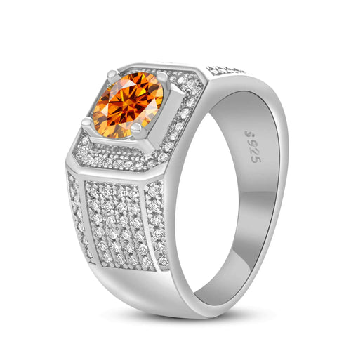 1CT Moissanite Ring for Men – 6.5mm D Color Stone | 925 Sterling Silver with 18K Platinum Plating | GRA Certified Hip-Hop Wedding Band