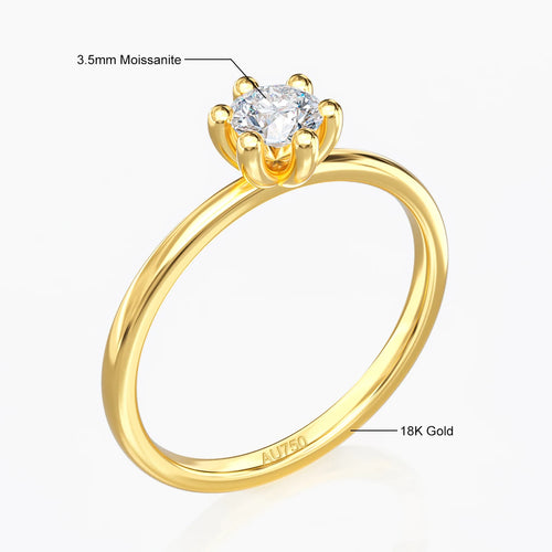 Dazzle Dime® 18K Solid Gold Moissanite Ring | Certified AU750 Fine Jewelry | Wedding, Engagement & Anniversary Gift