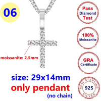 8MM Full Moissanite Cross Pendant – S925 Sterling Silver White Gold for Men & Women