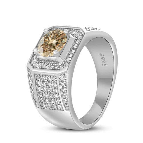 1CT Moissanite Ring for Men – 6.5mm D Color Stone | 925 Sterling Silver with 18K Platinum Plating | GRA Certified Hip-Hop Wedding Band