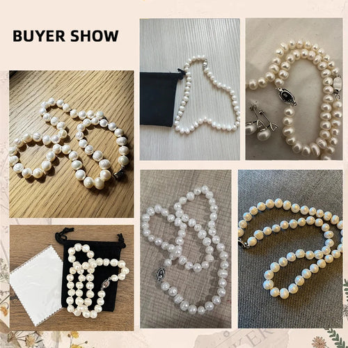 Dazzle Dime® Baroque White Freshwater Pearl Necklace – 925 Sterling Silver, 8–10MM Cultured Pearls, Elegant Gift for Women