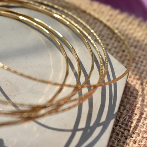 Dazzle Dime® 14K Gold-Filled Stacking Bangle | Handmade Closed Bracelet | Vintage Boho Charm Bracelet | Tarnish-Resistant Bridesmaid Gift