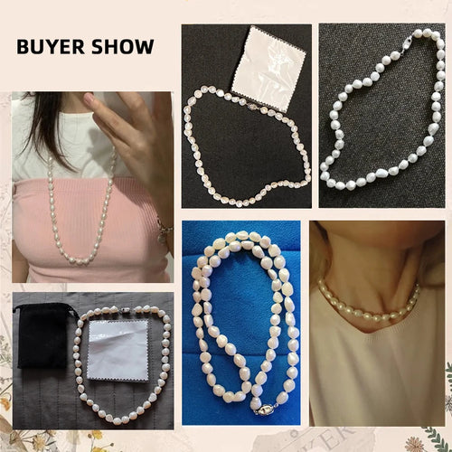 Dazzle Dime® AA Quality Freshwater Cultured Pearl Necklace – 8-9mm/9-10mm Pearls with Sterling Silver Clasp | Classic Strand for Women