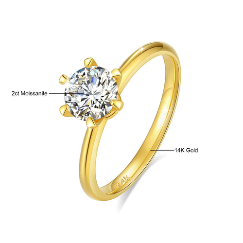 Dazzle Dime® 100% 14K Gold Moissanite Solitaire Ring | AU585 Certified | Elegant Wedding & Engagement Jewelry