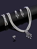 Pearl Tassel & Full Zircon Bridal Jewelry Set – Trendy Dubai-Inspired Necklace, Earrings, Bracelet & Ring for Women | Wedding & Party Gift