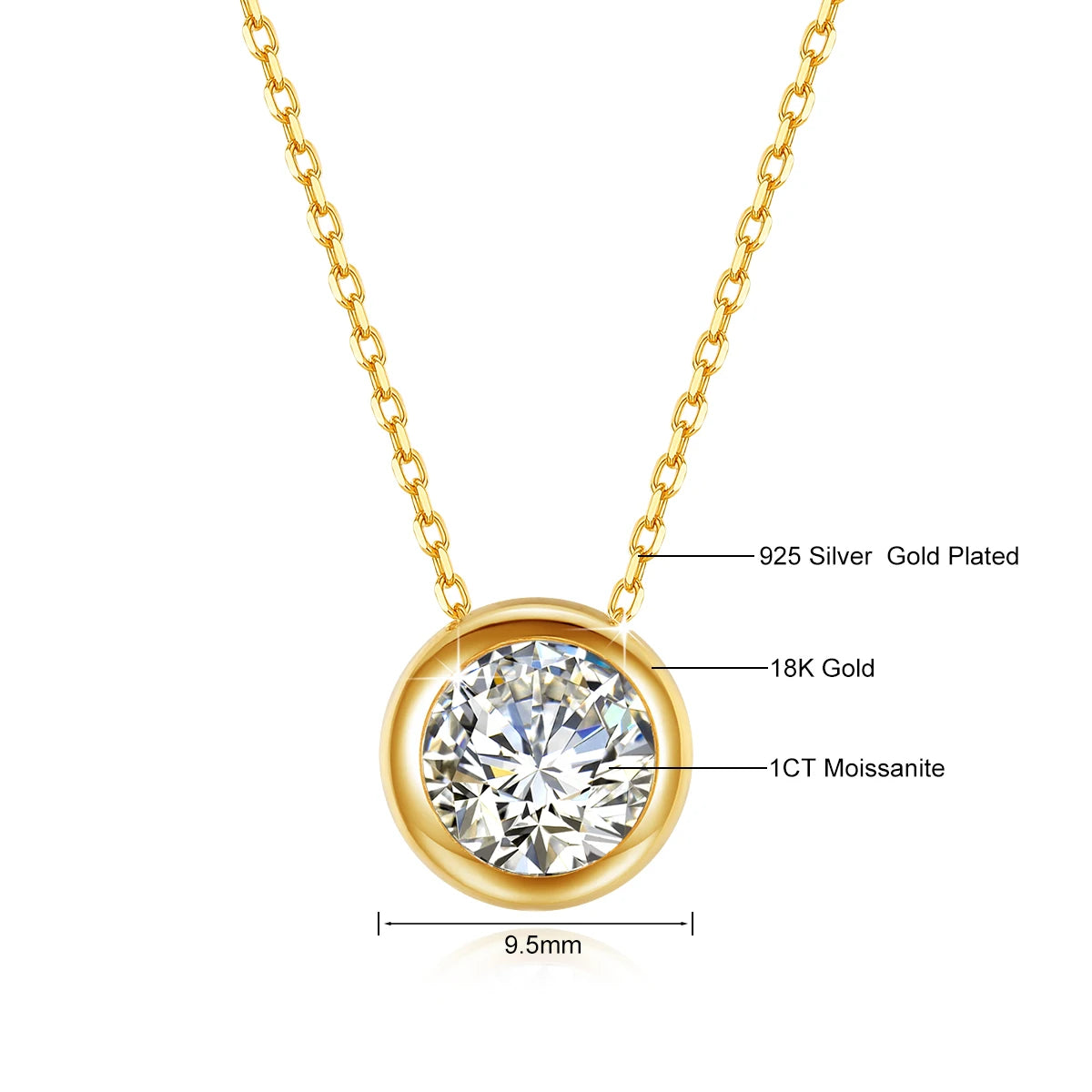 Dazzle Dime® 18K Gold Heart Moissanite Necklace | 3CT, 9mm Natural Heart Cut | Luxury Wedding Jewelry with Certificate