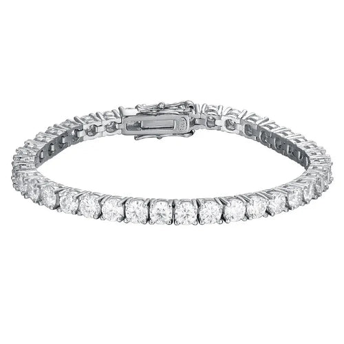 Dazzle Dime 2Mm Moissanite Tennis Bracelet Hallmarked 925 Sterling 18K Plated White Gold Sparkling Party Jewelry