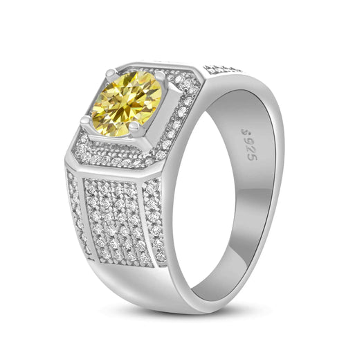 1CT Moissanite Ring for Men – 6.5mm D Color Stone | 925 Sterling Silver with 18K Platinum Plating | GRA Certified Hip-Hop Wedding Band