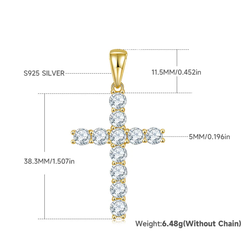 Hip-Hop Fashion S925 Sterling Silver Full Moissanite Cross Pendant Necklace – Unisex Jewelry