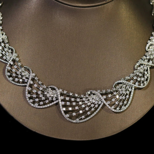 Luxury Circular Cubic Zirconia Bridal Jewelry Set – Crystal Necklace & Earrings for Women | Wedding & Engagement Party Accessory for Dubai-Inspired Glamour