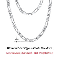 Dazzle Dime® 925 Sterling Silver Figaro Chain Necklace for Men & Women – 3.3mm/5mm/7mm | Rhodium/Gold Plated | Trendy Statement Jewelry