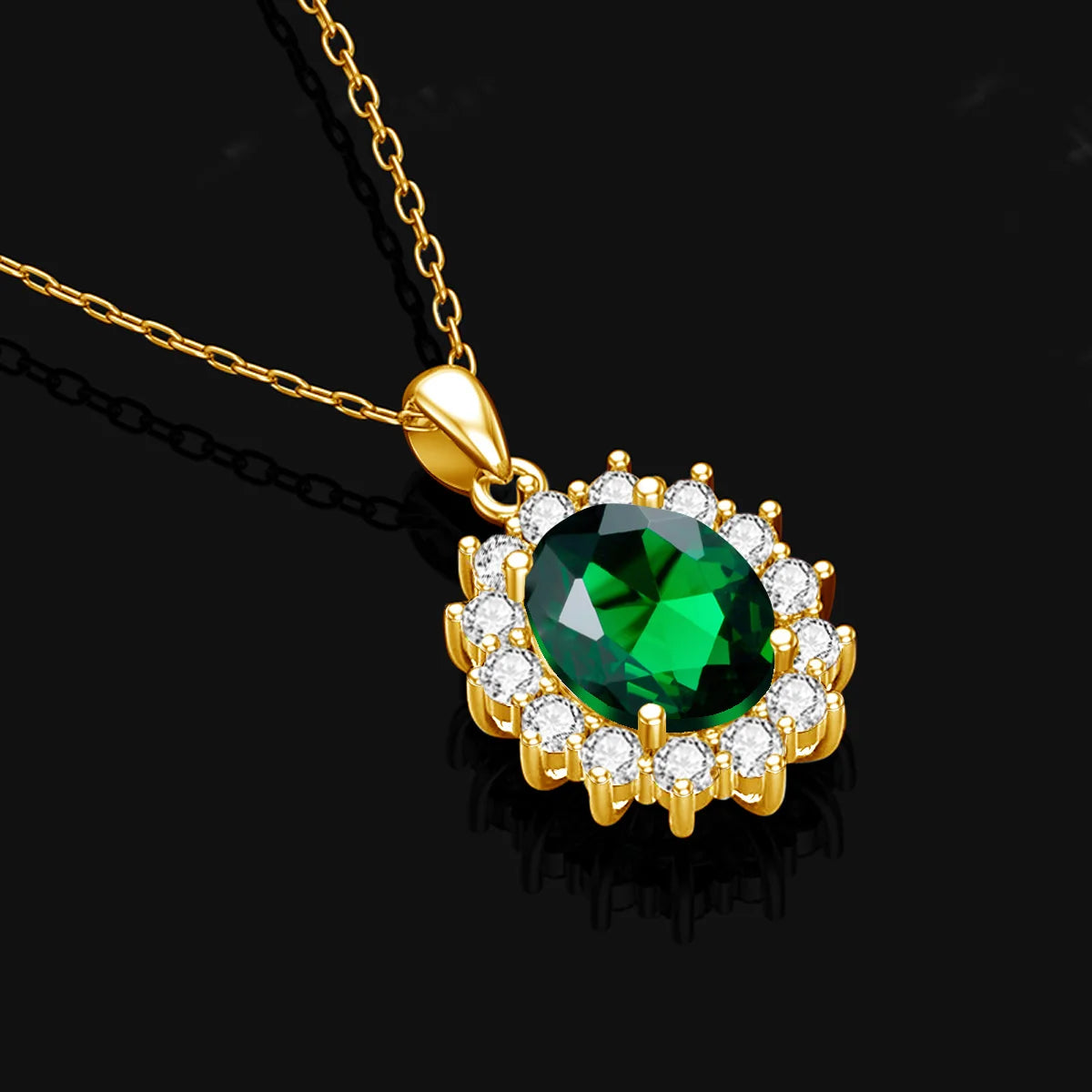 Dazzle Dime® Princess Diana Inspired Emerald Necklace | 18K Gold Plated Sterling Silver | Luxury Victorian Jewelry for Women