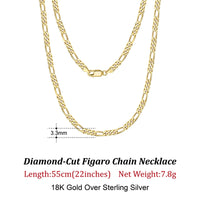 Dazzle Dime® 925 Sterling Silver Figaro Chain Necklace for Men & Women – 3.3mm/5mm/7mm | Rhodium/Gold Plated | Trendy Statement Jewelry