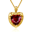 Gold Red Ruby Heart Necklace for Women – 18K Yellow Gold Plated Sterling Silver, 15x15mm Synthetic Ruby, Victorian Pendant, Luxury Jewelry Gift for Valentine’s Day