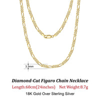 Dazzle Dime® 925 Sterling Silver Figaro Chain Necklace for Men & Women – 3.3mm/5mm/7mm | Rhodium/Gold Plated | Trendy Statement Jewelry