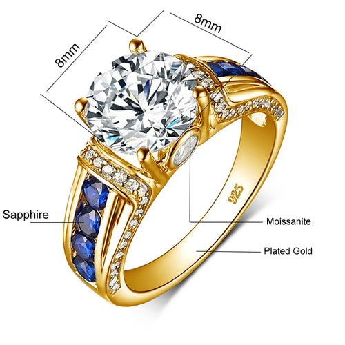 Timeless Elegance: 2ct D-Color VVS1 Moissanite Diamond Ring in 925 Sterling Silver with Sapphire Accents