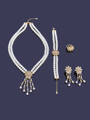Pearl Tassel & Full Zircon Bridal Jewelry Set – Trendy Dubai-Inspired Necklace, Earrings, Bracelet & Ring for Women | Wedding & Party Gift