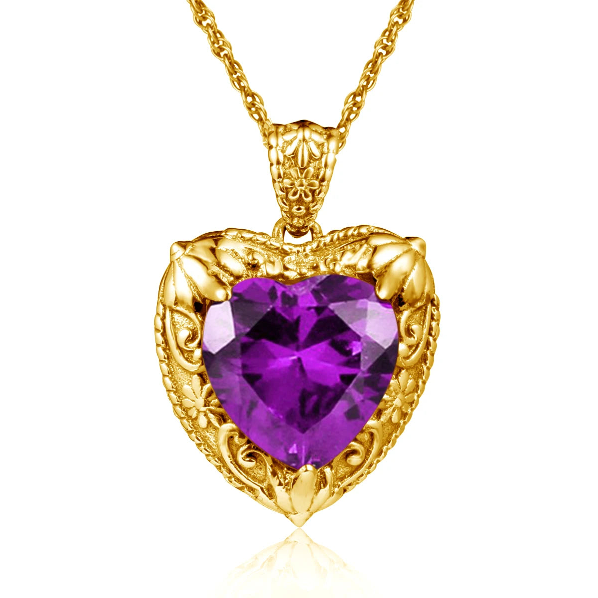 Gold Red Ruby Heart Necklace for Women – 18K Yellow Gold Plated Sterling Silver, 15x15mm Synthetic Ruby, Victorian Pendant, Luxury Jewelry Gift for Valentine’s Day