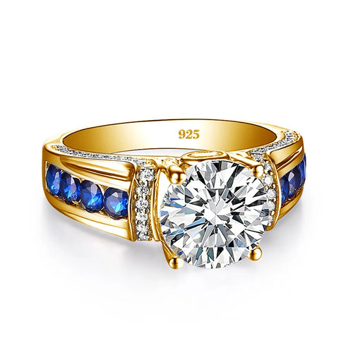 Timeless Elegance: 2ct D-Color VVS1 Moissanite Diamond Ring in 925 Sterling Silver with Sapphire Accents