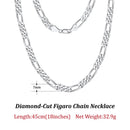 Dazzle Dime® 925 Sterling Silver Figaro Chain Necklace for Men & Women – 3.3mm/5mm/7mm | Rhodium/Gold Plated | Trendy Statement Jewelry