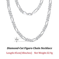 Dazzle Dime® 925 Sterling Silver Figaro Chain Necklace for Men & Women – 3.3mm/5mm/7mm | Rhodium/Gold Plated | Trendy Statement Jewelry