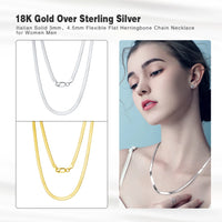 Dazzle Dime® 3mm Herringbone Snake Chain Necklace – 14K Gold Plated 925 Sterling Silver | Flexible Flat Chain for Women SC35