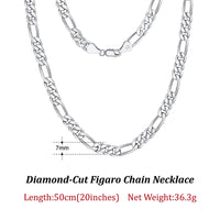 Dazzle Dime® 925 Sterling Silver Figaro Chain Necklace for Men & Women – 3.3mm/5mm/7mm | Rhodium/Gold Plated | Trendy Statement Jewelry