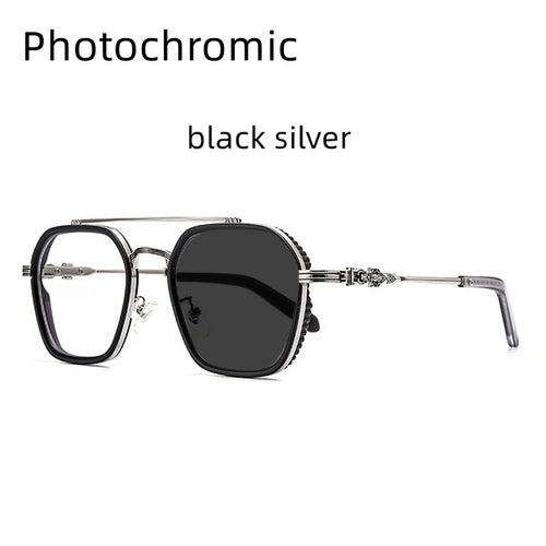 Retro Polygonal Alloy Glasses Frame – Photochromic Eyeglasses & Sunglasses for Men and Women