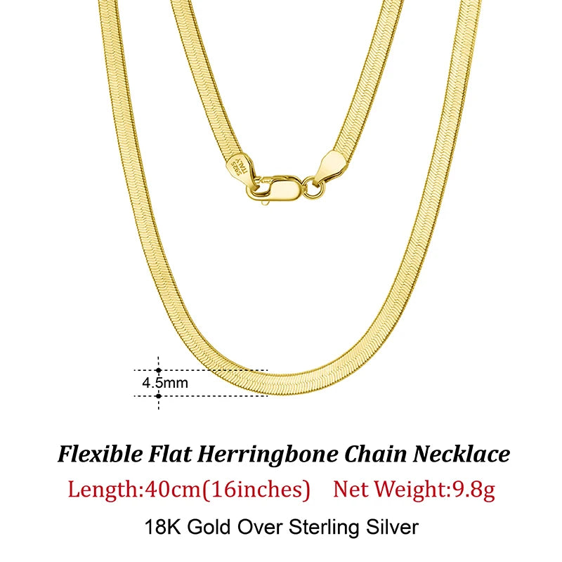 Dazzle Dime® 3mm Herringbone Snake Chain Necklace – 14K Gold Plated 925 Sterling Silver | Flexible Flat Chain for Women SC35