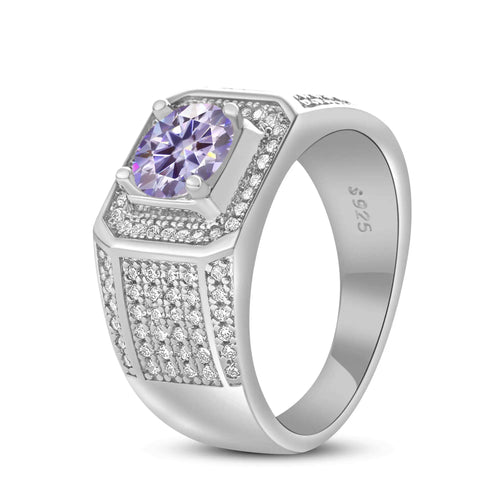 1CT Moissanite Ring for Men – 6.5mm D Color Stone | 925 Sterling Silver with 18K Platinum Plating | GRA Certified Hip-Hop Wedding Band