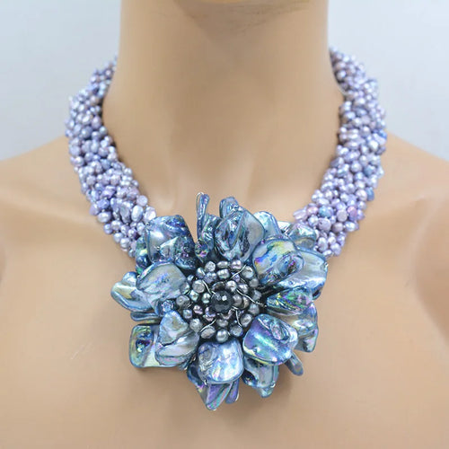 Natural Baroque Pearl & Shell Flower Necklace – 50cm Luxury Women’s Jewelry for Wedding, Party & Gift Occasions