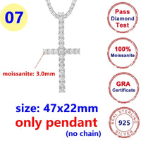 8MM Full Moissanite Cross Pendant – S925 Sterling Silver White Gold for Men & Women