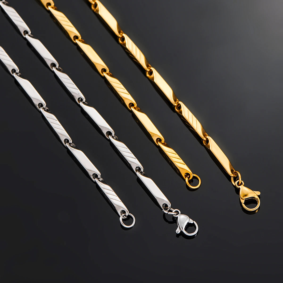 3Mm Thickness 925 Sterling Hallmarked Gold Plated Military Bamboo Necklace Chain for Men & Women