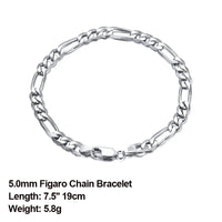 Dazzle Dime® 925 Sterling Silver Figaro Chain Necklace for Men & Women – 3.3mm/5mm/7mm | Rhodium/Gold Plated | Trendy Statement Jewelry