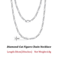 Dazzle Dime® 925 Sterling Silver Figaro Chain Necklace for Men & Women – 3.3mm/5mm/7mm | Rhodium/Gold Plated | Trendy Statement Jewelry