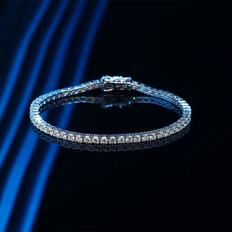 Dazzle Dime 2Mm Moissanite Tennis Bracelet Hallmarked 925 Sterling 18K Plated White Gold Sparkling Party Jewelry